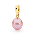 An Agatha Edison Pendant with a pink Edison pearl drop suspended from a gold bail.