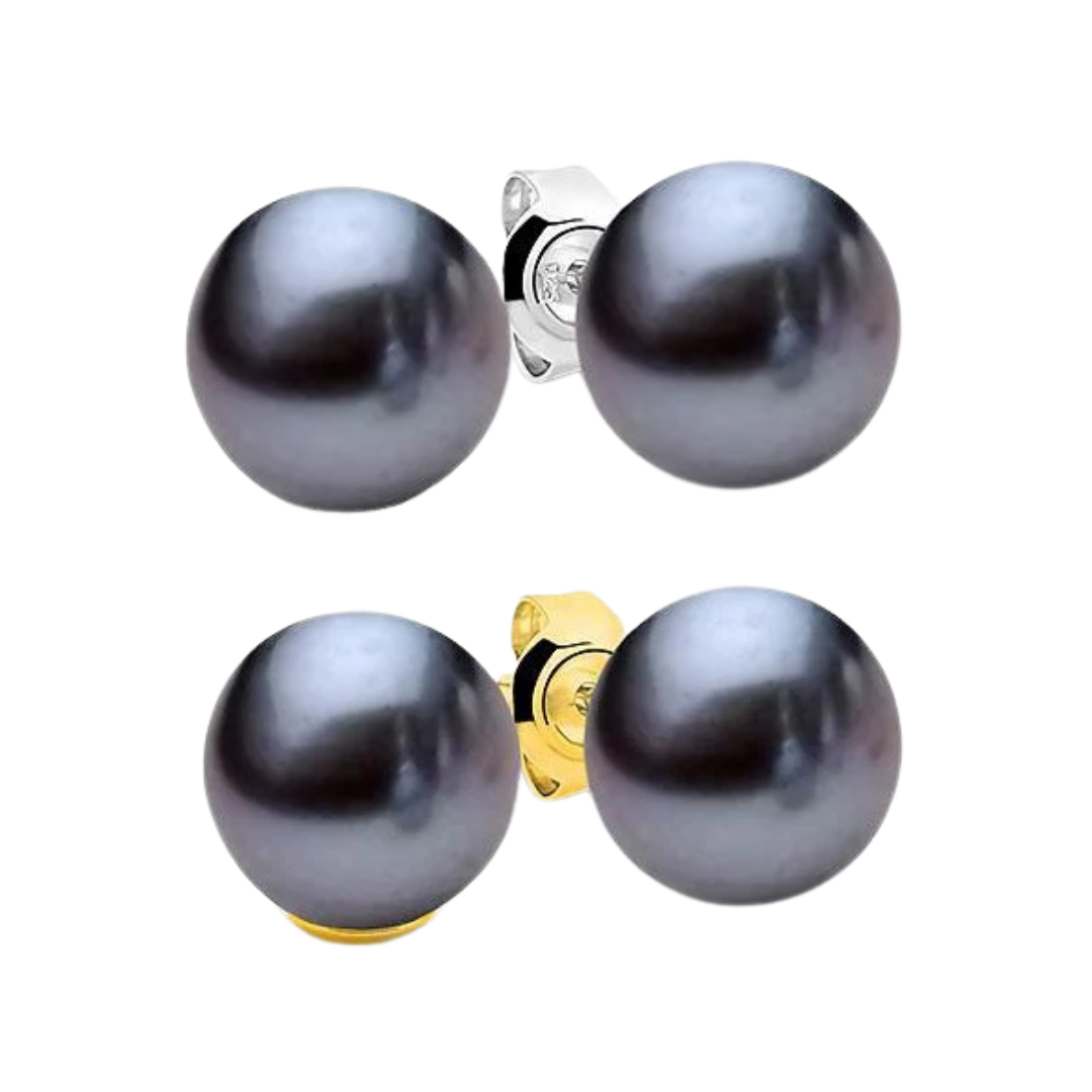 Black Round Pearl Studs