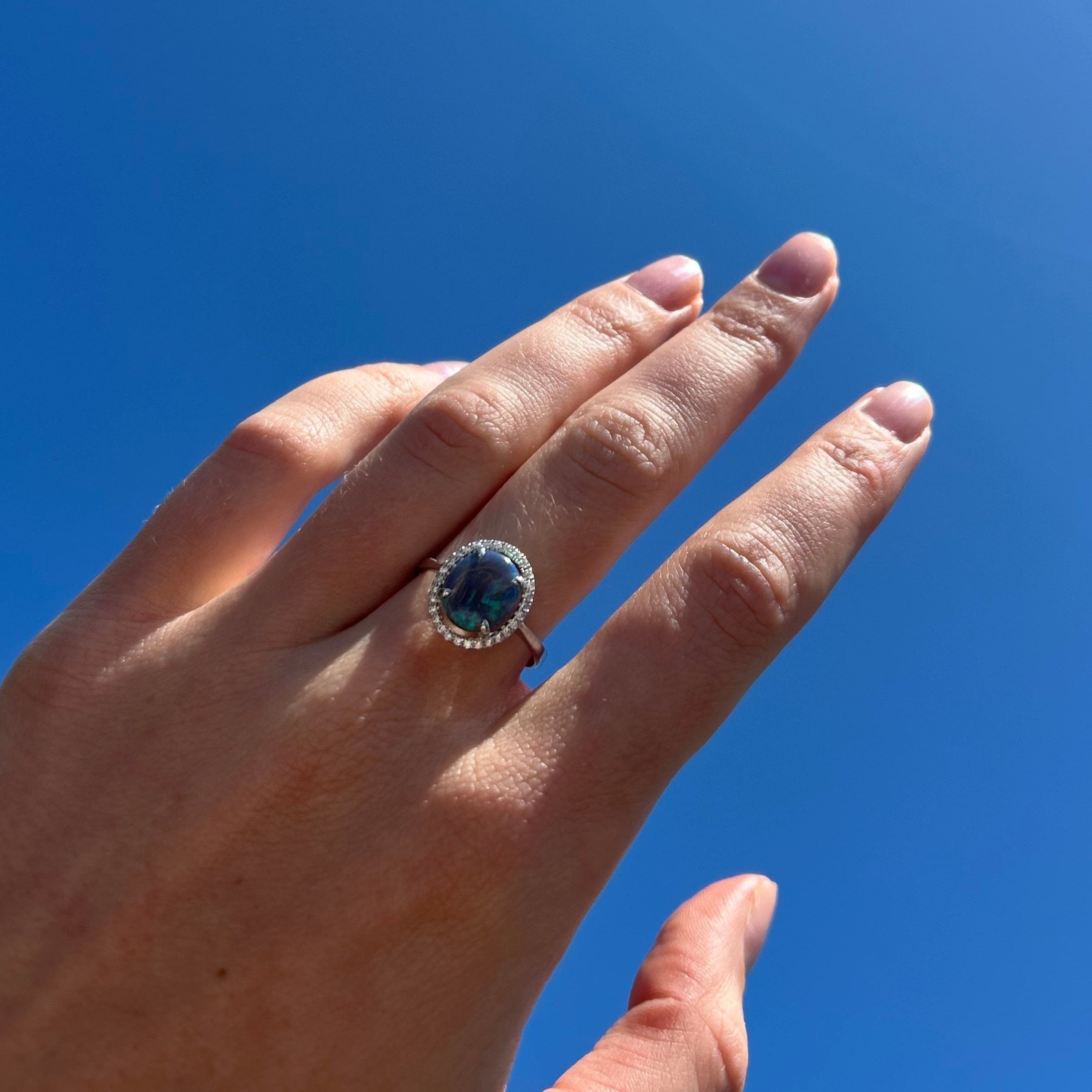 Black Opal and Diamond Ring